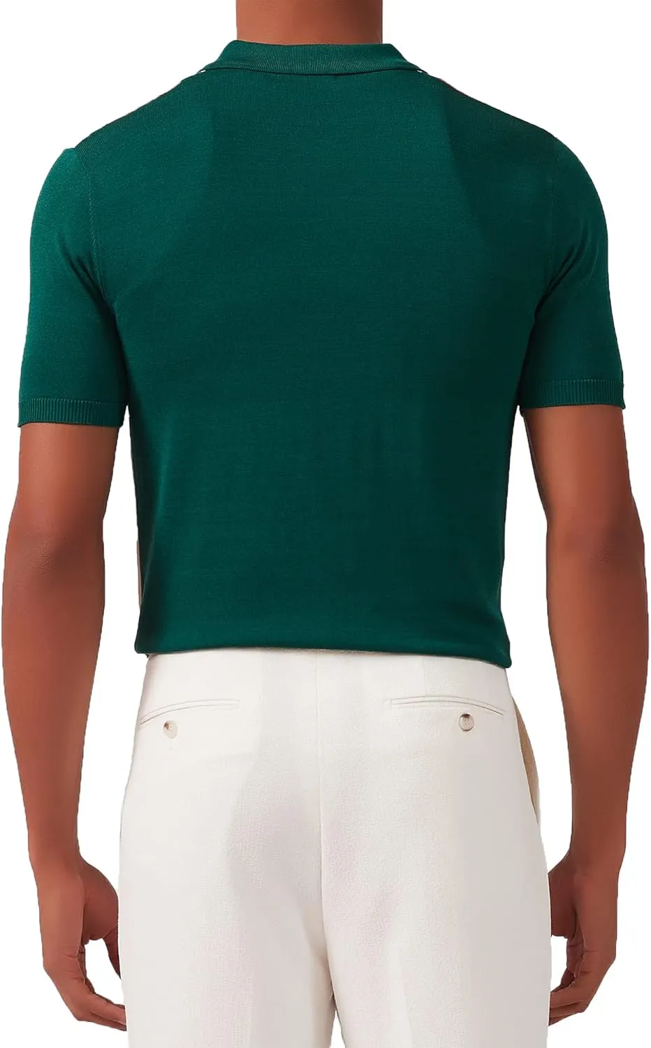 Kallspin Men's Vintage Knit Polo Shirt Short Sleeve Striped Button Down Knitting Golf Shirts