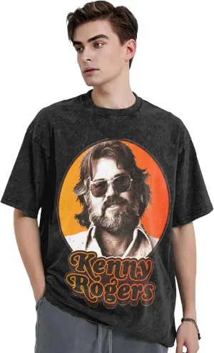 Kenny Musics Rogers Men's Vintage Oversized T-Shirts Loose Short Sleeved Top Printing Shirts Black