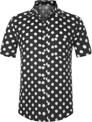 Lars Amadeus Polka Dots Dress Shirts for Men's Slim Fit Short Sleeves Button Summer Shirts