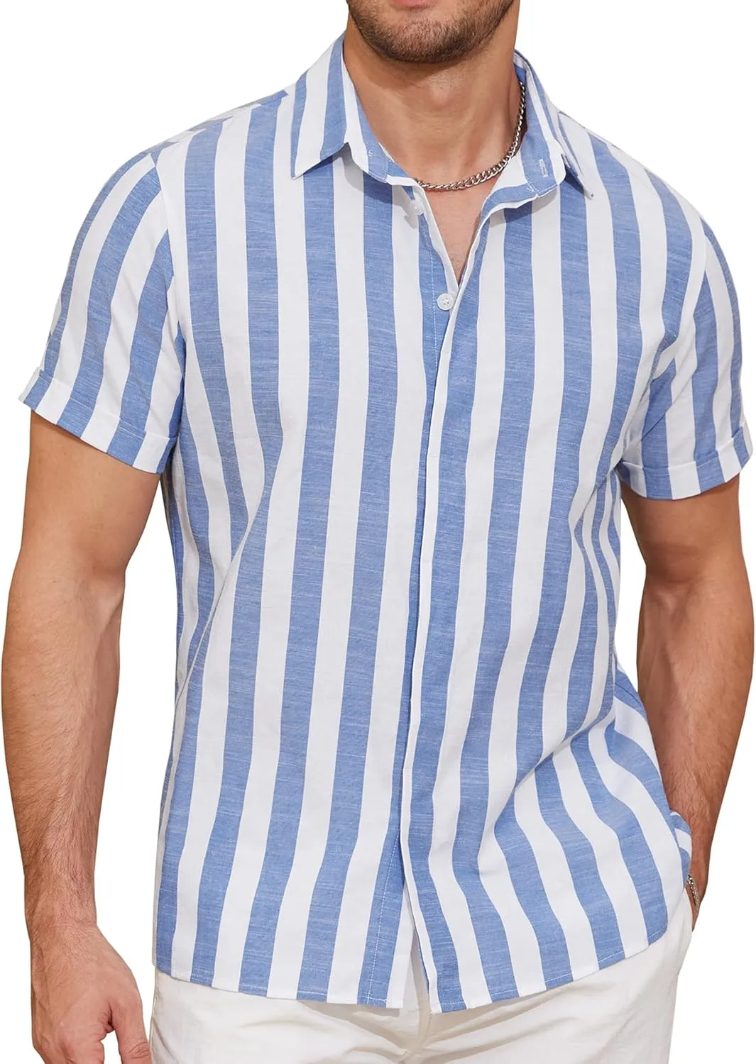 Linen Shirts for Men Button Down Beach Shirt Short Sleeve Men's Casual Summer Vacation Shirts