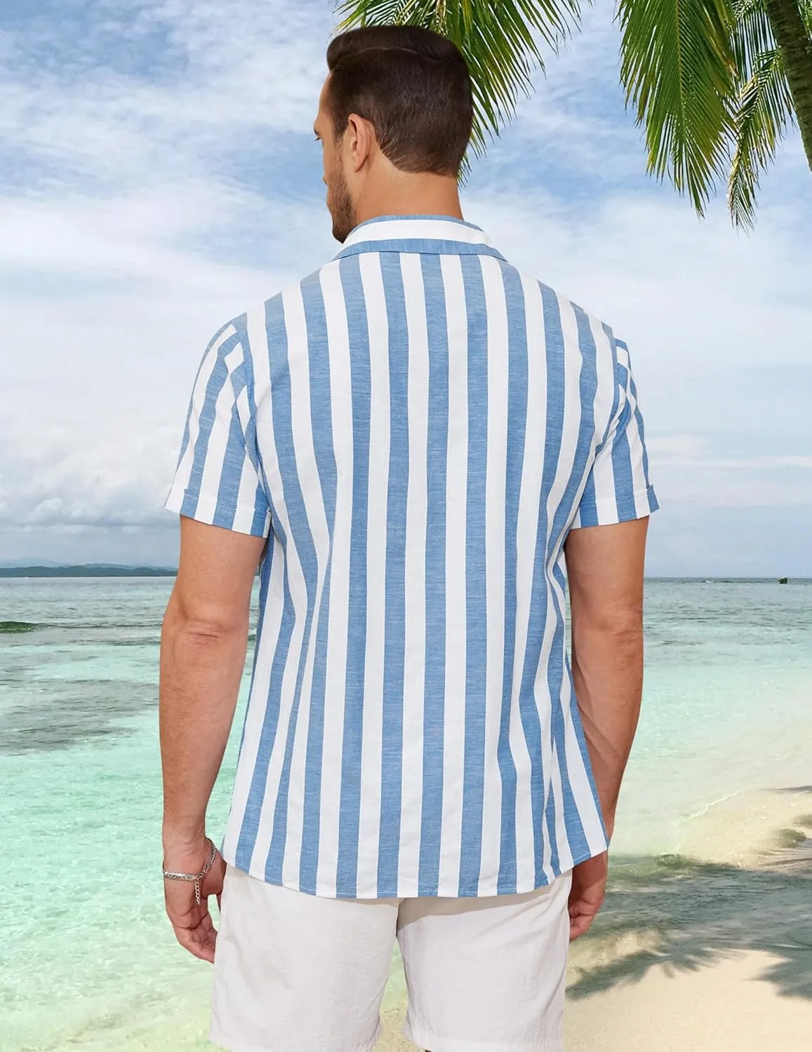 Linen Shirts for Men Button Down Beach Shirt Short Sleeve Men's Casual Summer Vacation Shirts