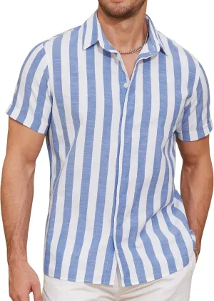 Linen Shirts for Men Button Down Beach Shirt Short Sleeve Men's Casual Summer Vacation Shirts