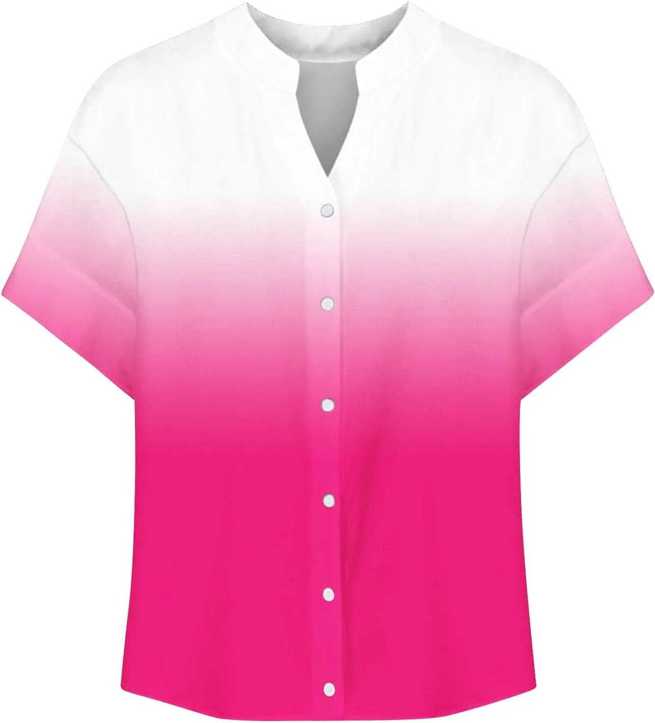 Linen Shirts Women Loose Fit Roll Up Short Sleeve Blouse Notch V Neck Button Down Tops Cute Print T-Shirt Summer 2025