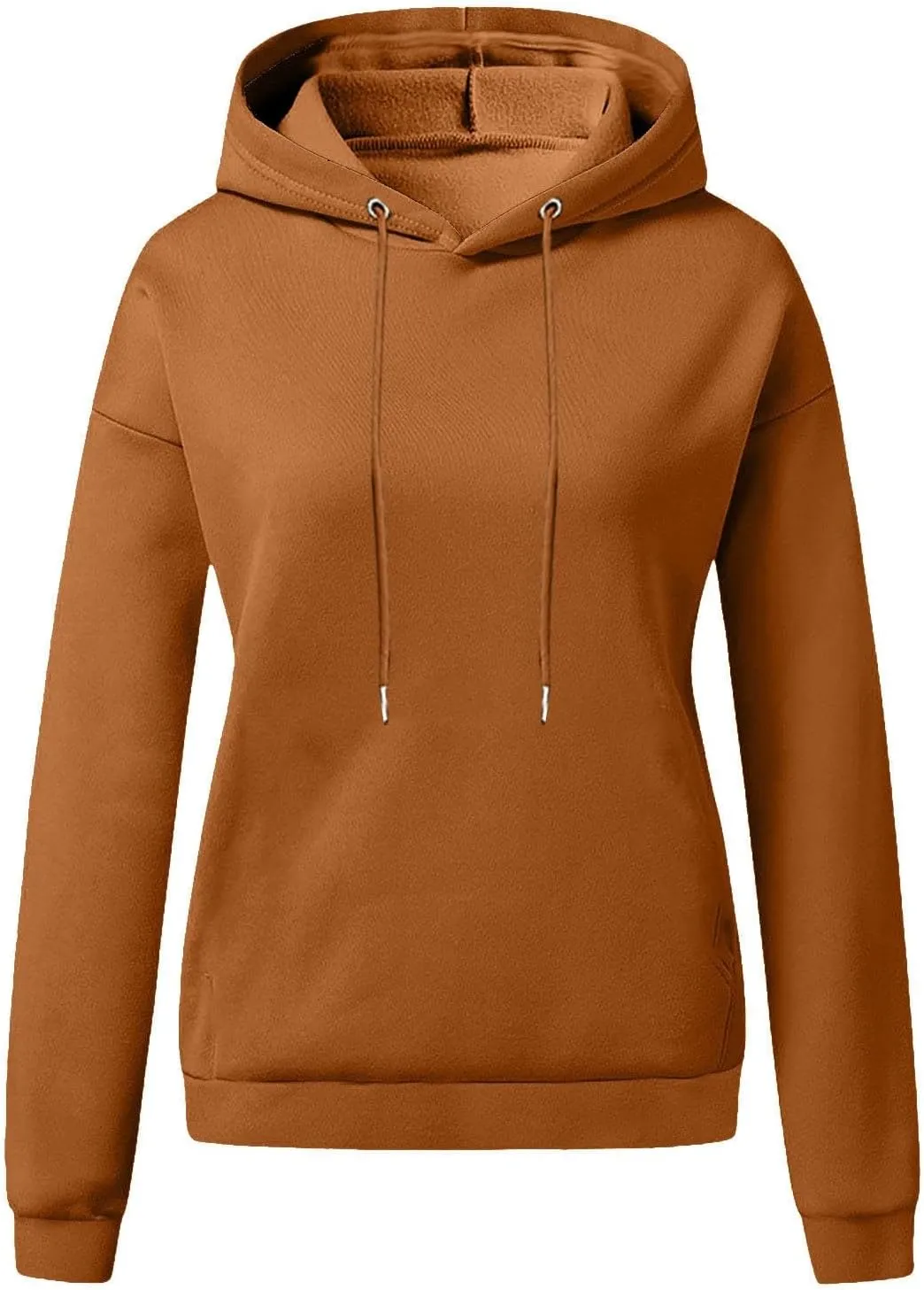 Loose Hoodies for Women Oversized Solid Drawstring Hood Long Sleeve Knit Hem Sweatshirts Autumn Casual Athletic Tops