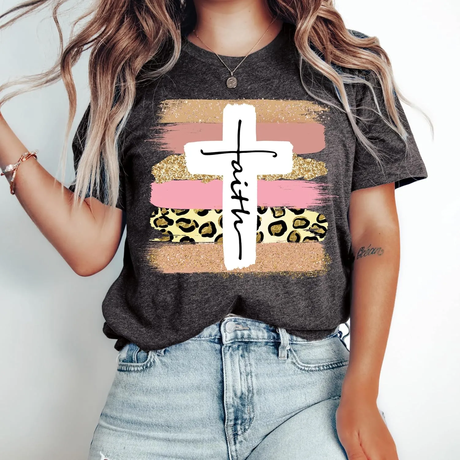 Love in Faith | Faith Cross Paint Swipe | Christian T-Shirts for Women | Faith-Based Apparel | Christian Gifts