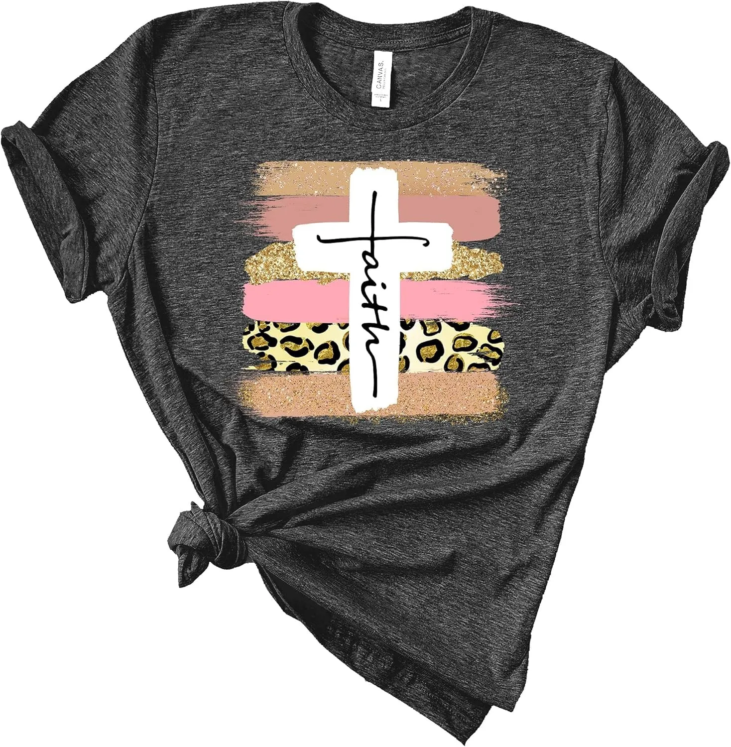 Love in Faith | Faith Cross Paint Swipe | Christian T-Shirts for Women | Faith-Based Apparel | Christian Gifts