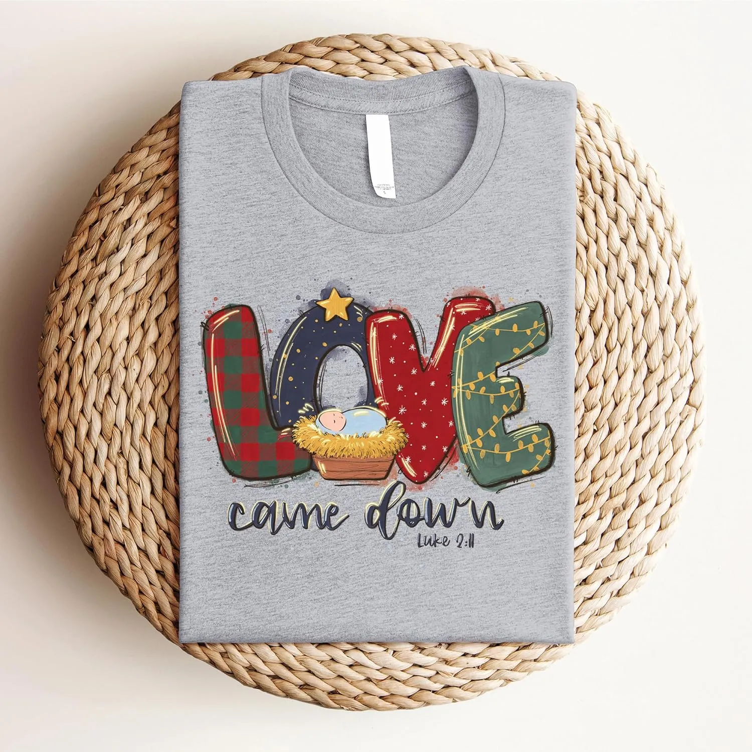 Love in Faith, Love Came Down Long Sleeve, Christian T-Shirts for Women, Graphic Tees, Faith Based Gifts, Heather Grey