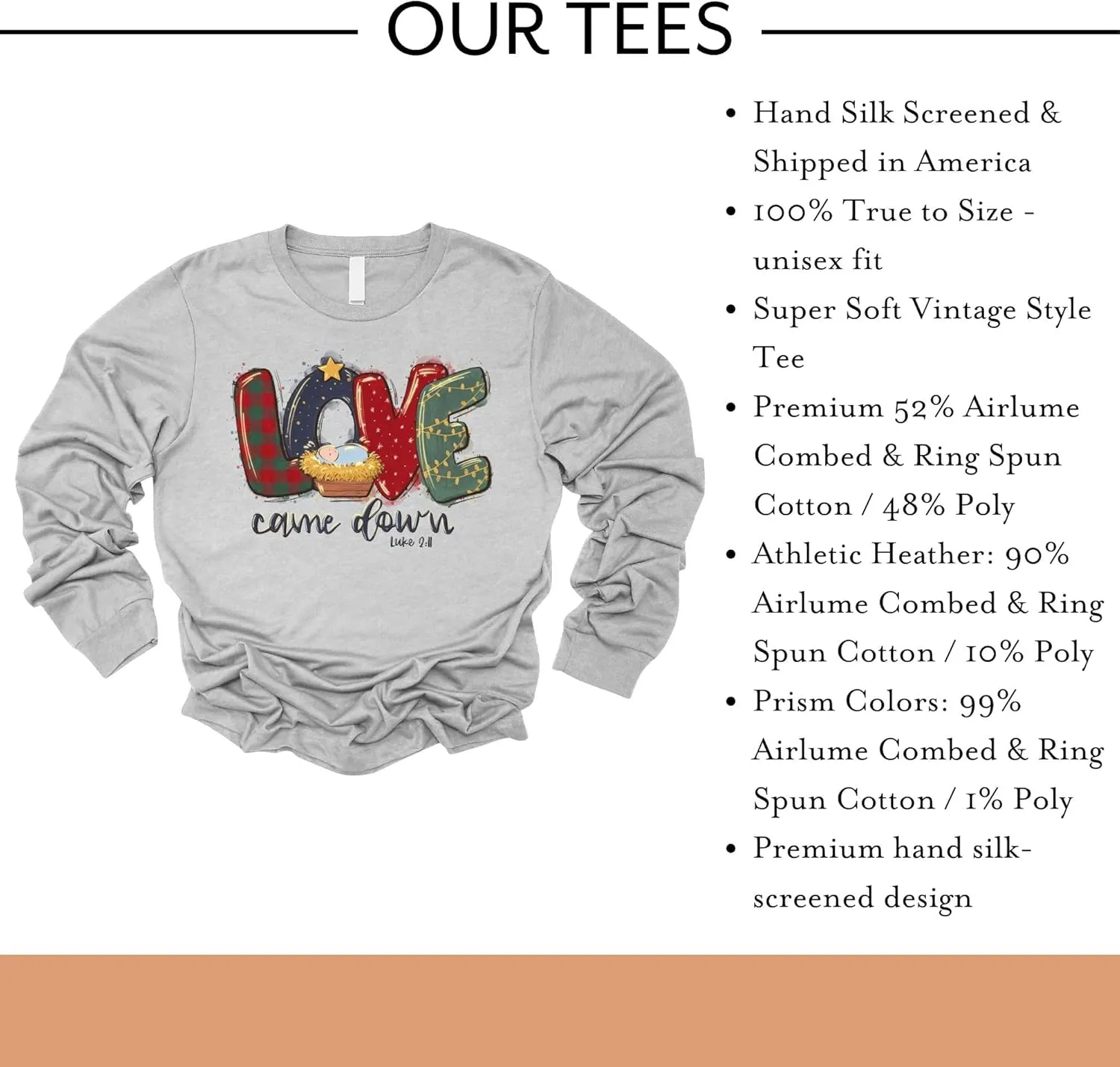 Love in Faith, Love Came Down Long Sleeve, Christian T-Shirts for Women, Graphic Tees, Faith Based Gifts, Heather Grey
