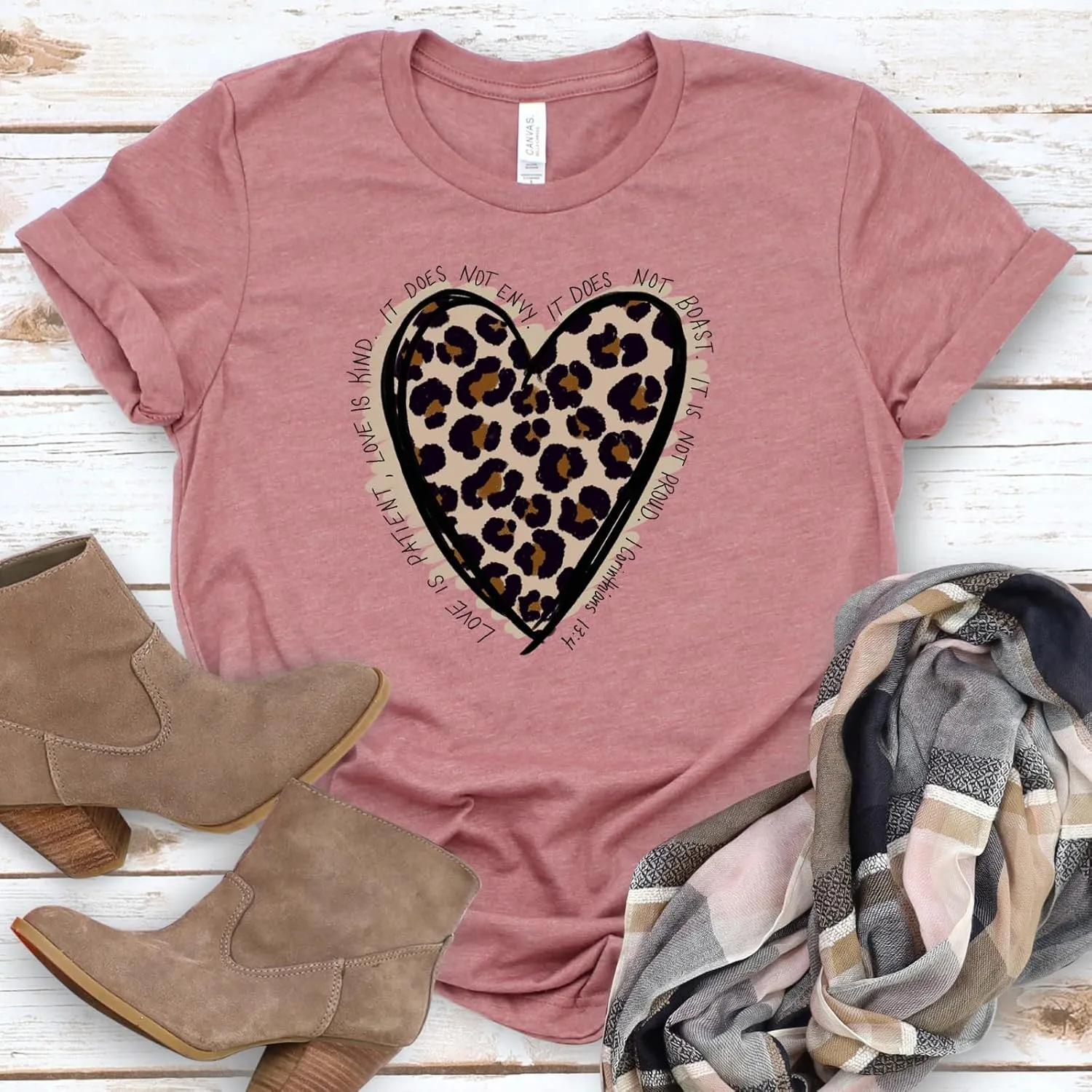 Love in Faith, Love Leopard, Christian T-Shirts for Women, Faith-Based Apparel