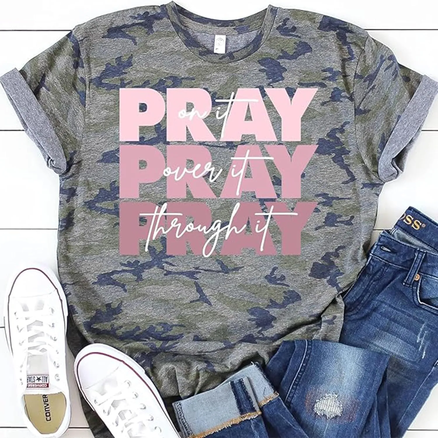 Love in Faith | Pray On It | Christian T-Shirts for Women | Faith-Based Apparel | Christian Gifts