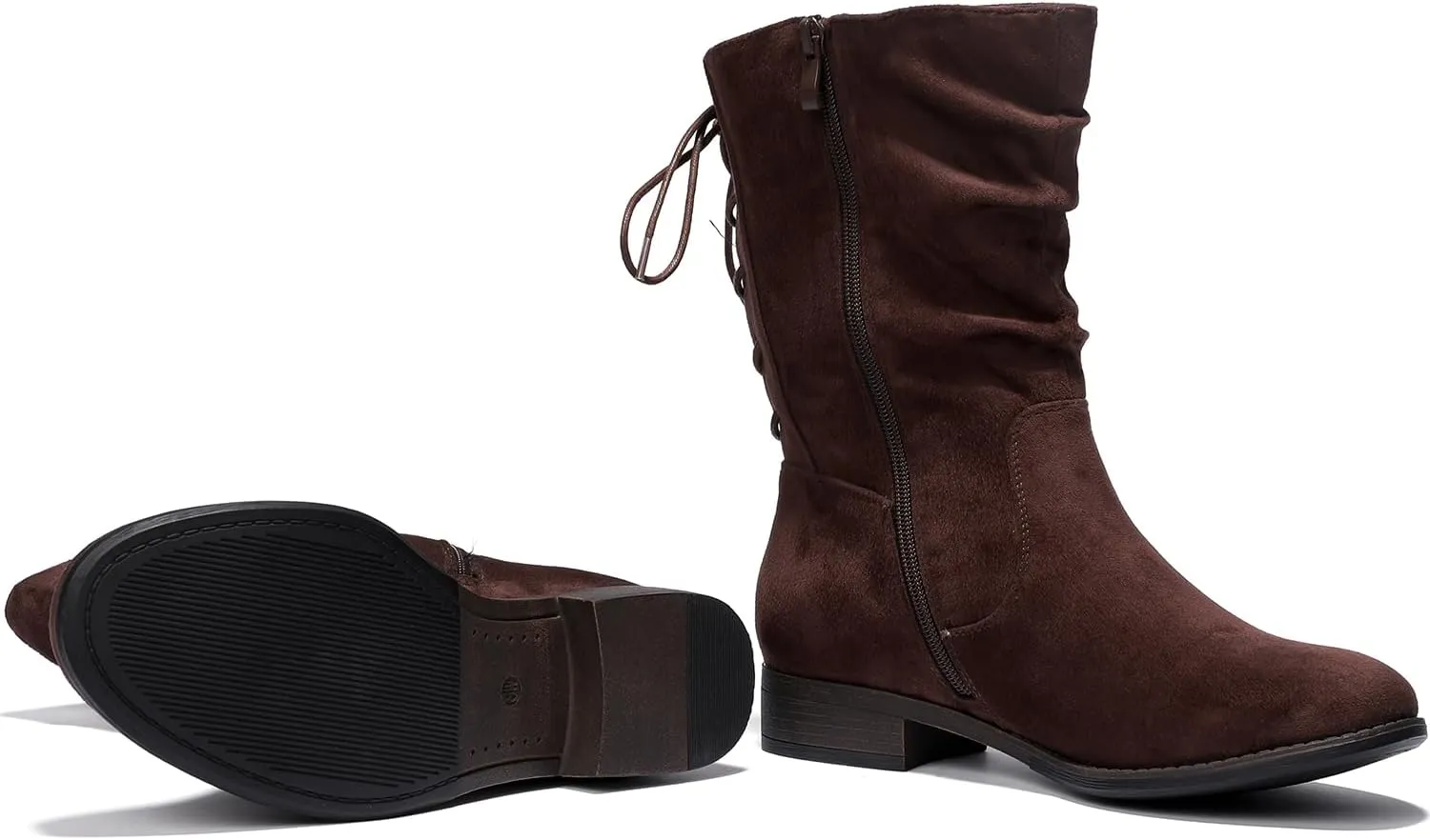 Luoika Women's Wide Width Ankle Boots - Black Brown Short Boots Block Low Heel Side Zipper Booties.