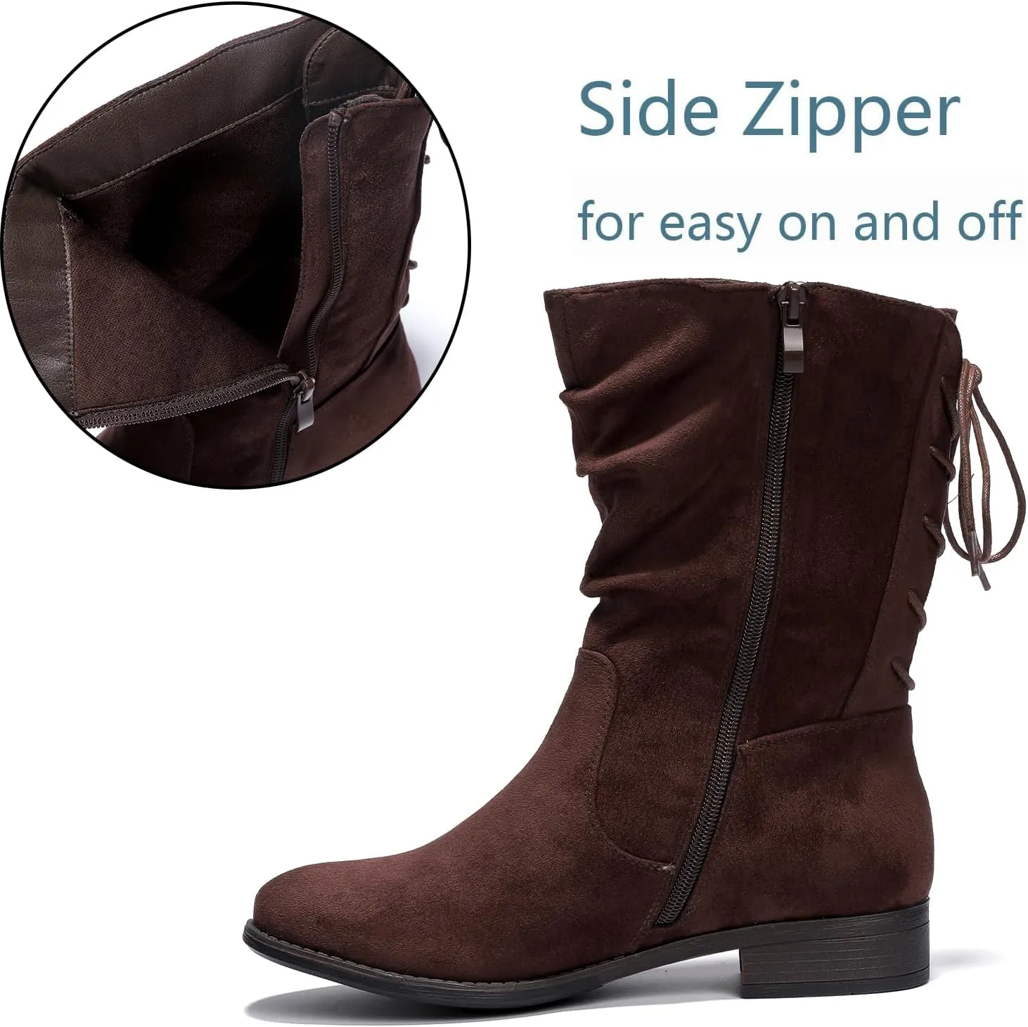 Luoika Women's Wide Width Ankle Boots - Black Brown Short Boots Block Low Heel Side Zipper Booties.