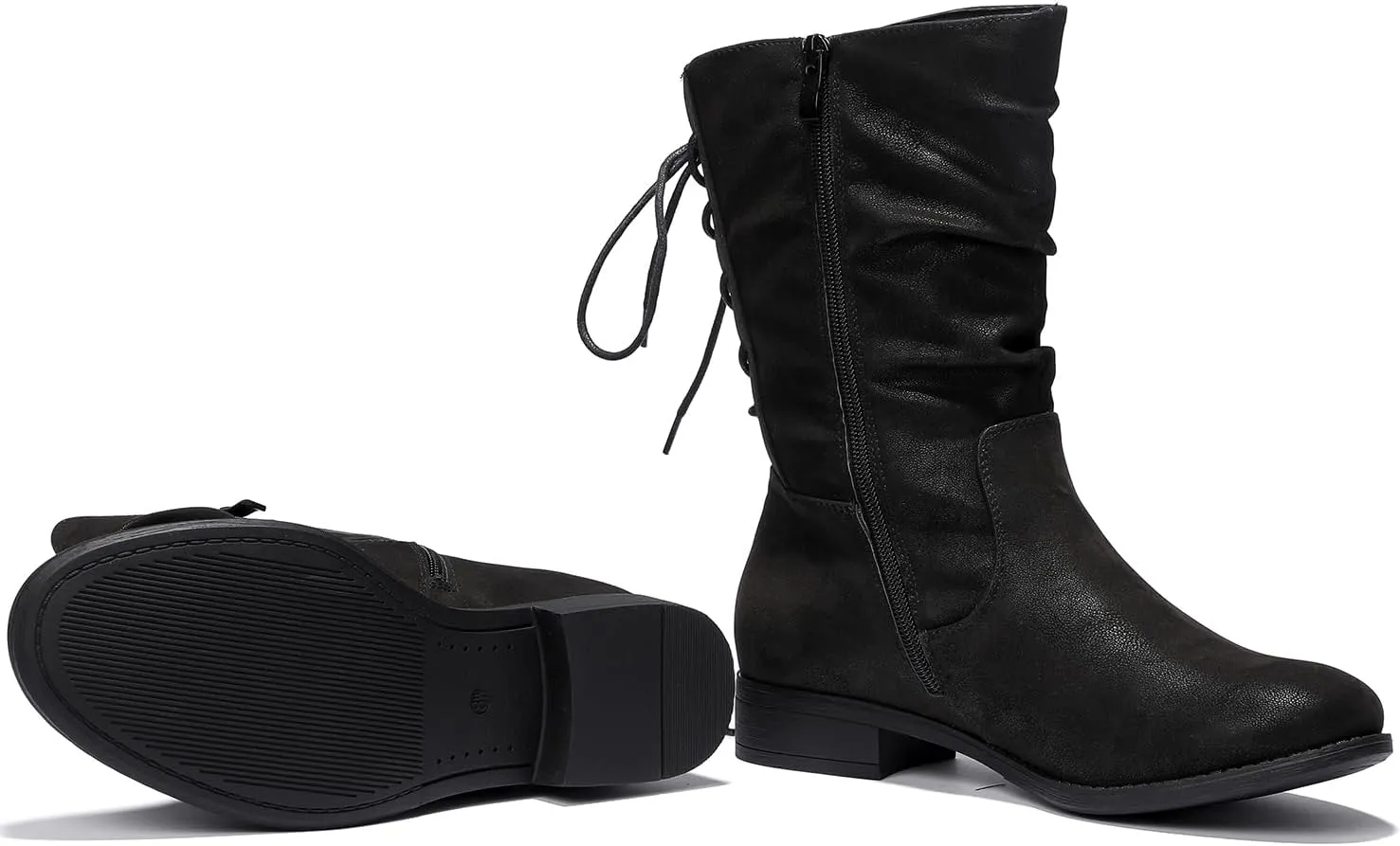 Luoika Women's Wide Width Ankle Boots - Black Brown Short Boots Block Low Heel Side Zipper Booties.