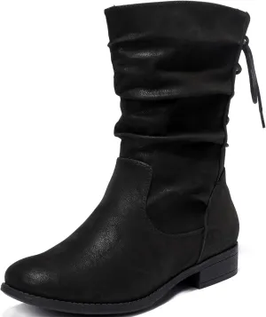 Luoika Women's Wide Width Ankle Boots - Black Brown Short Boots Block Low Heel Side Zipper Booties.