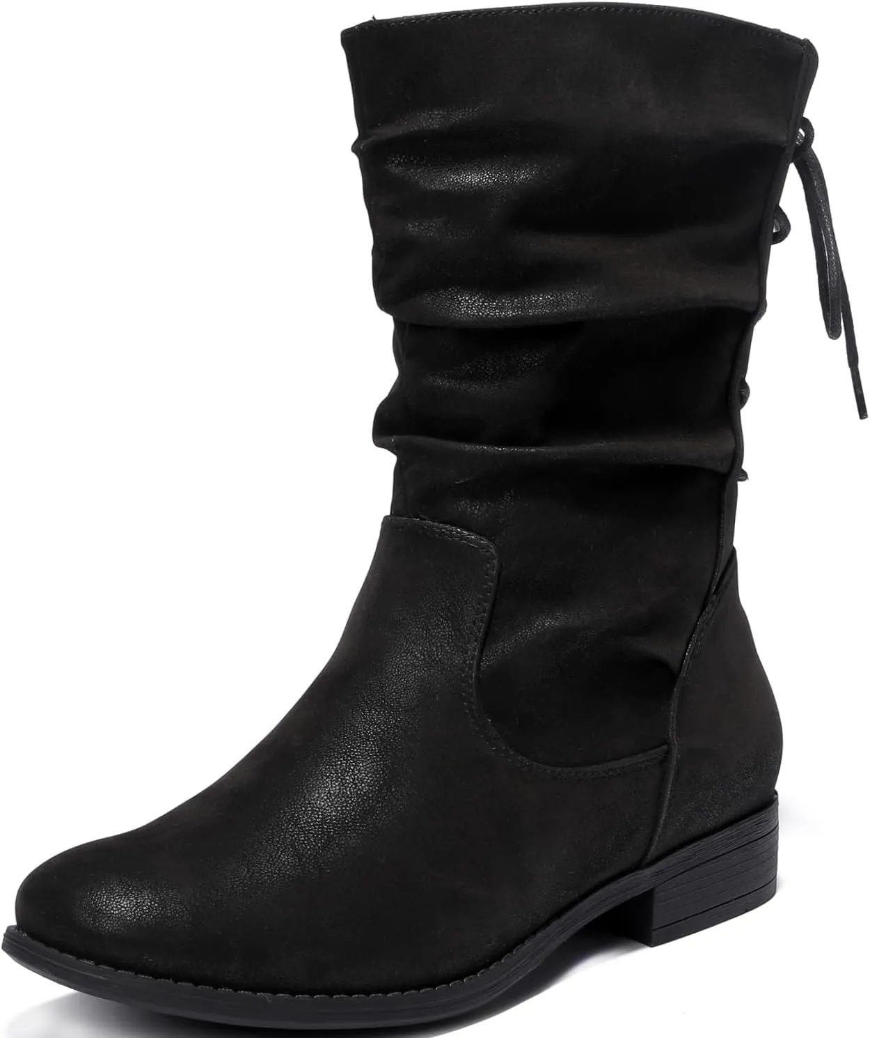 Luoika Women's Wide Width Ankle Boots - Black Brown Short Boots Block Low Heel Side Zipper Booties.