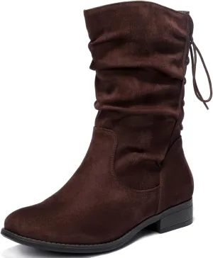 Luoika Women's Wide Width Ankle Boots - Black Brown Short Boots Block Low Heel Side Zipper Booties.