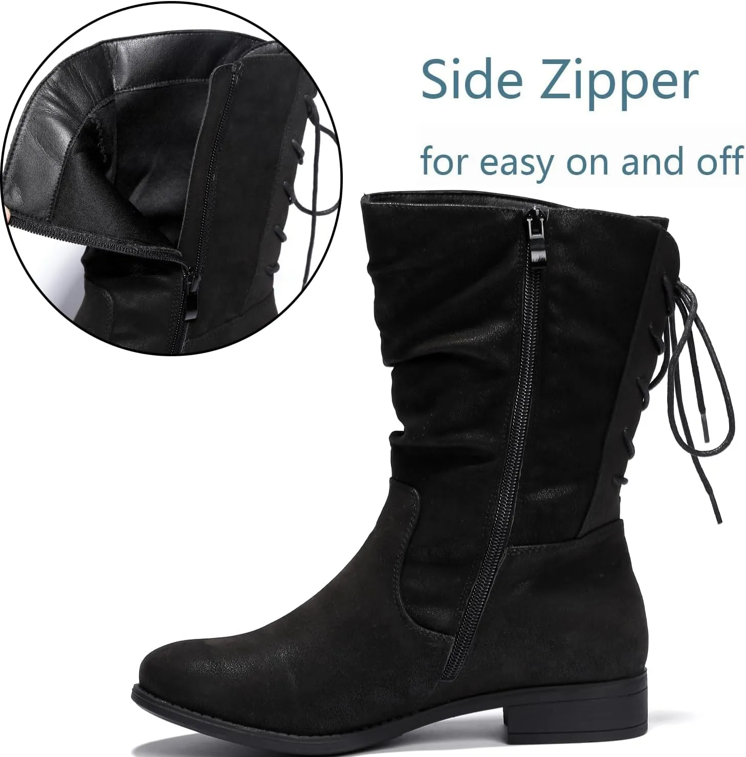 Luoika Women's Wide Width Ankle Boots - Black Brown Short Boots Block Low Heel Side Zipper Booties.