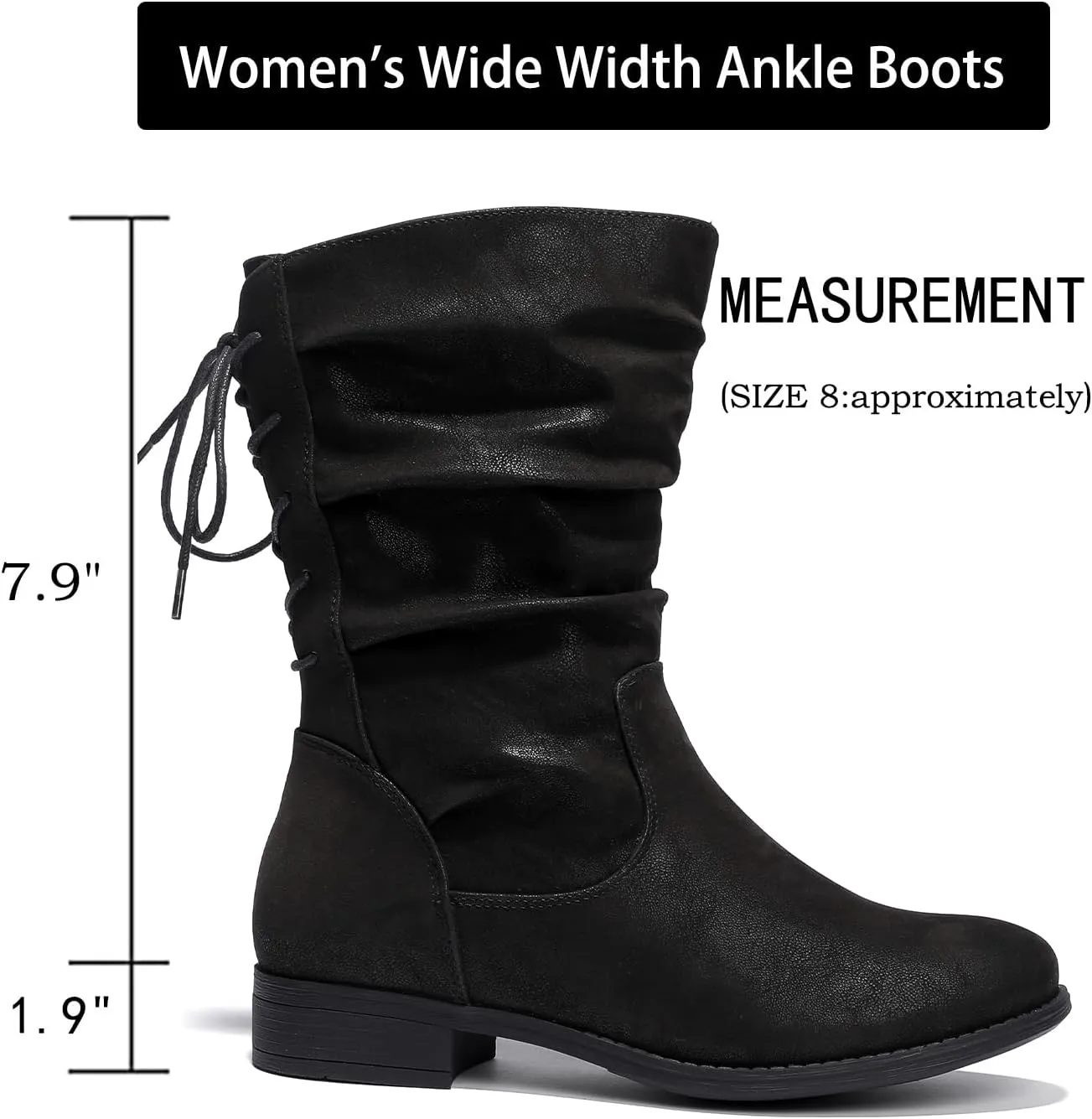 Luoika Women's Wide Width Ankle Boots - Black Brown Short Boots Block Low Heel Side Zipper Booties.