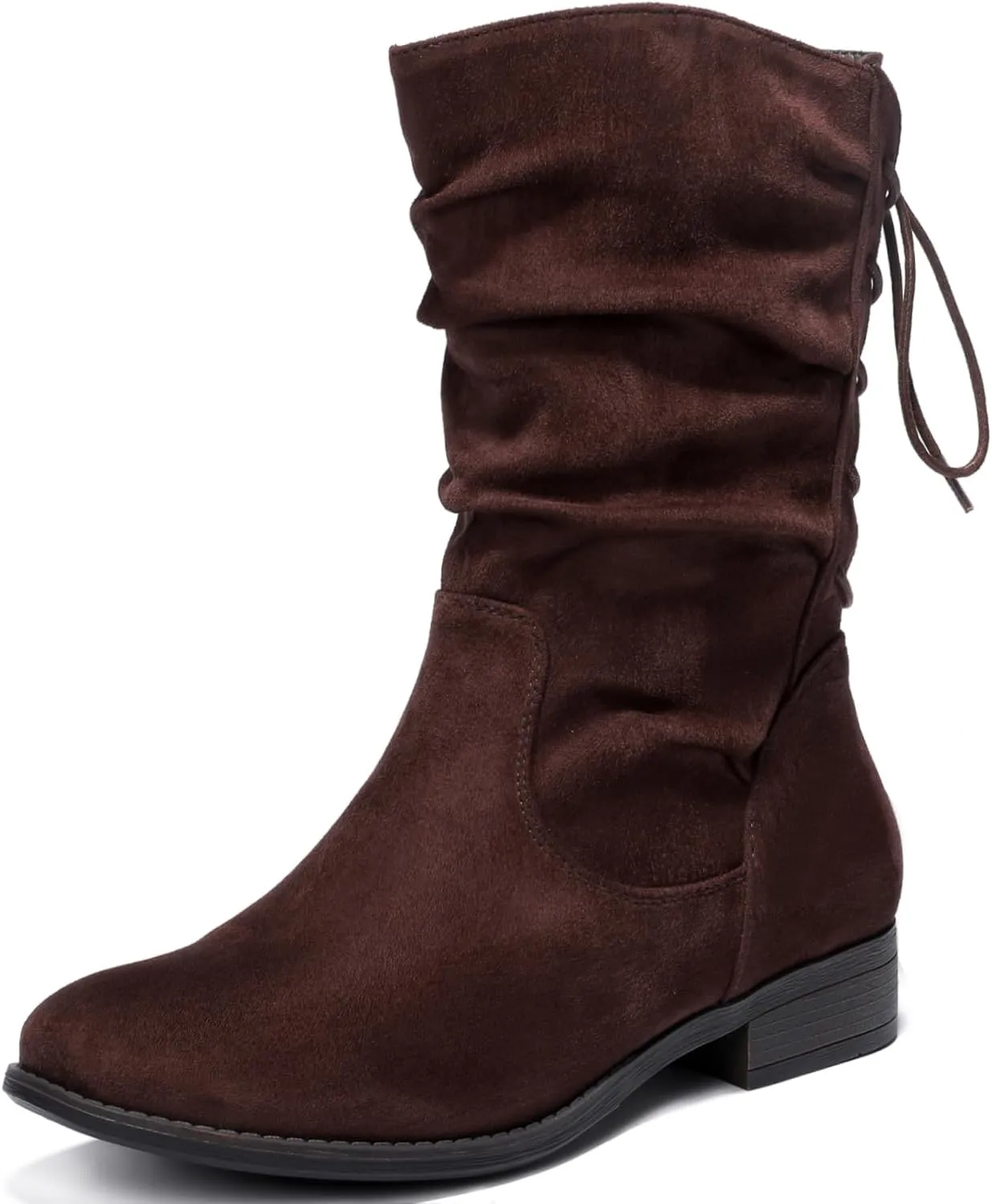 Luoika Women's Wide Width Ankle Boots - Black Brown Short Boots Block Low Heel Side Zipper Booties.