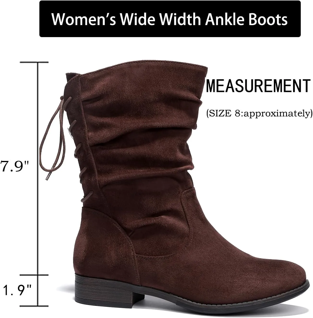 Luoika Women's Wide Width Ankle Boots - Black Brown Short Boots Block Low Heel Side Zipper Booties.