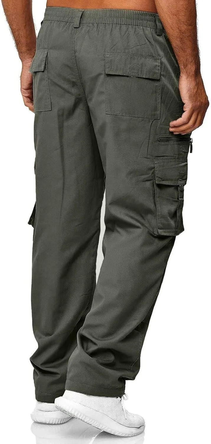 Men Cargo Pants Casual Cotton Stretch Elasticated Waist Pant Sweatpants Joggers Running Workout Jogger Bottoms