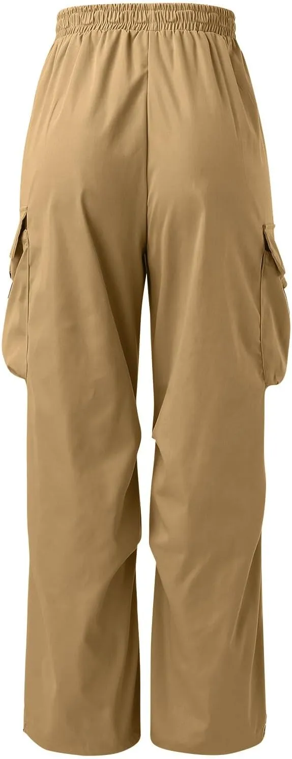 Men's Baggy Cargo Pants Casual Drawstring Waist Loose Fit Outdoor Parachute Pants Multi Pockets