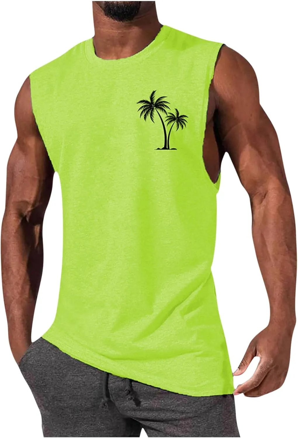 Men's Beach Tank Tops Funny Palm Tree Print Graphic Tee Shirts Casual Sleeveless Muscle T-Shirt Trendy Clothes