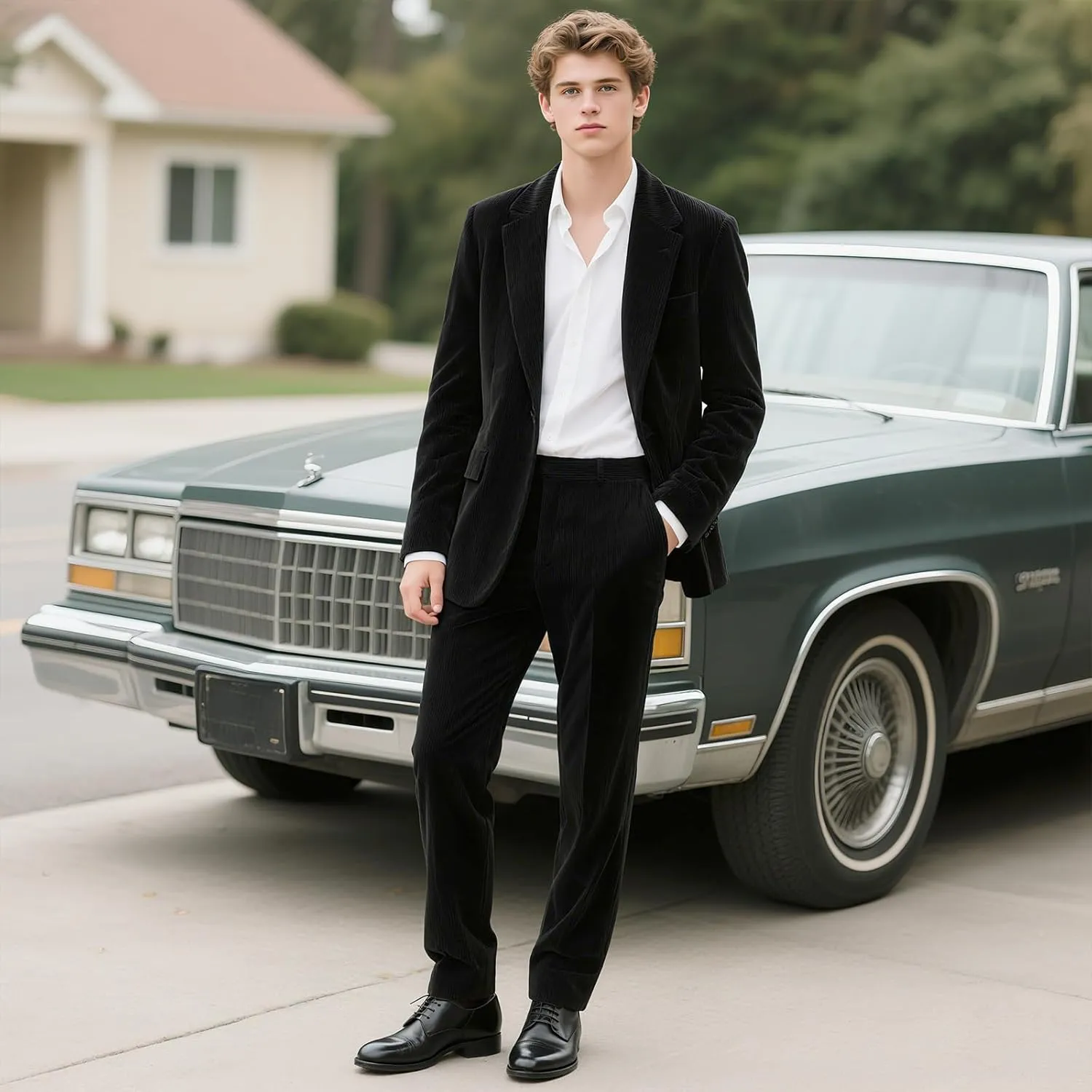 Men's Casual Corduroy Blazer Slim Fit One Button Jacket Fashion Sport Coat