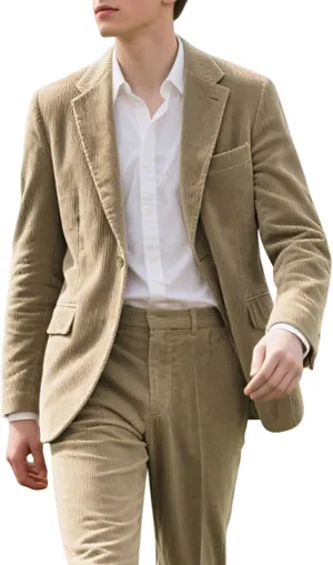 Men's Casual Corduroy Blazer Slim Fit One Button Jacket Fashion Sport Coat