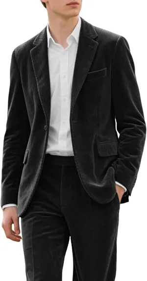 Men's Casual Corduroy Blazer Slim Fit One Button Jacket Fashion Sport Coat