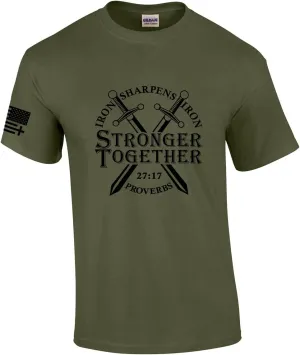 Mens Christian Iron Sharpens Iron Stronger Together Proverbs 27:17 Short Sleeve T-Shirt Graphic Tee