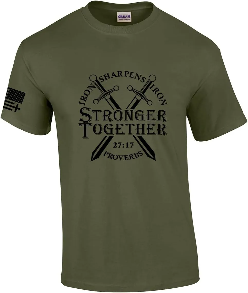 Mens Christian Iron Sharpens Iron Stronger Together Proverbs 27:17 Short Sleeve T-Shirt Graphic Tee