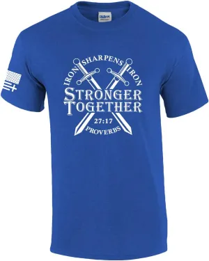 Mens Christian Iron Sharpens Iron Stronger Together Proverbs 27:17 Short Sleeve T-Shirt Graphic Tee