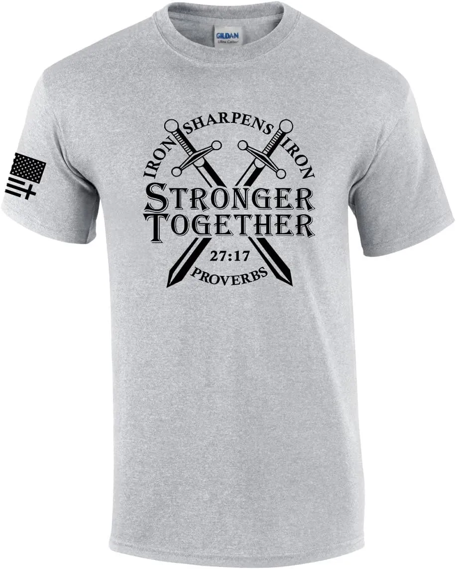 Mens Christian Iron Sharpens Iron Stronger Together Proverbs 27:17 Short Sleeve T-Shirt Graphic Tee