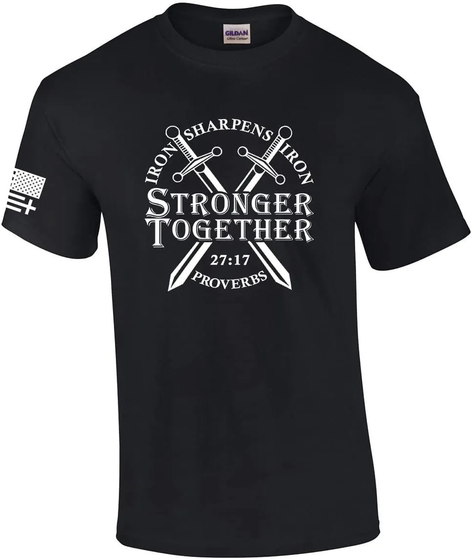 Mens Christian Iron Sharpens Iron Stronger Together Proverbs 27:17 Short Sleeve T-Shirt Graphic Tee