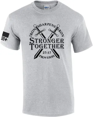 Mens Christian Iron Sharpens Iron Stronger Together Proverbs 27:17 Short Sleeve T-Shirt Graphic Tee