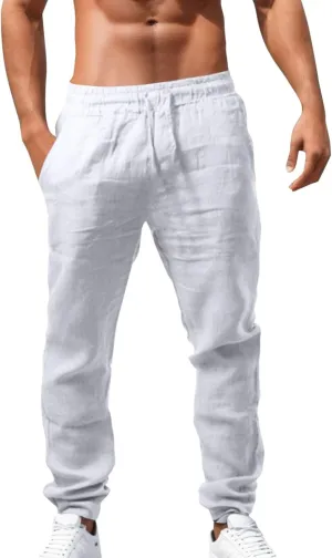 Mens Combat Cargo Pants Casual Linen Elasticated Pant Straight Leg Sweatpants Joggers Baggy Training Jogger