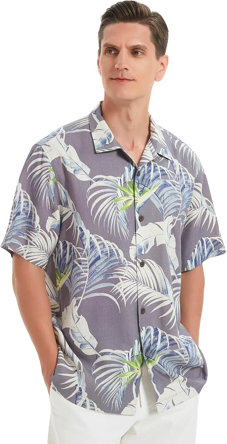 Men's Hawaiian Floral Shirts Silk Short Sleeve Button Down Casual Tropical Beach Holiday Shirts