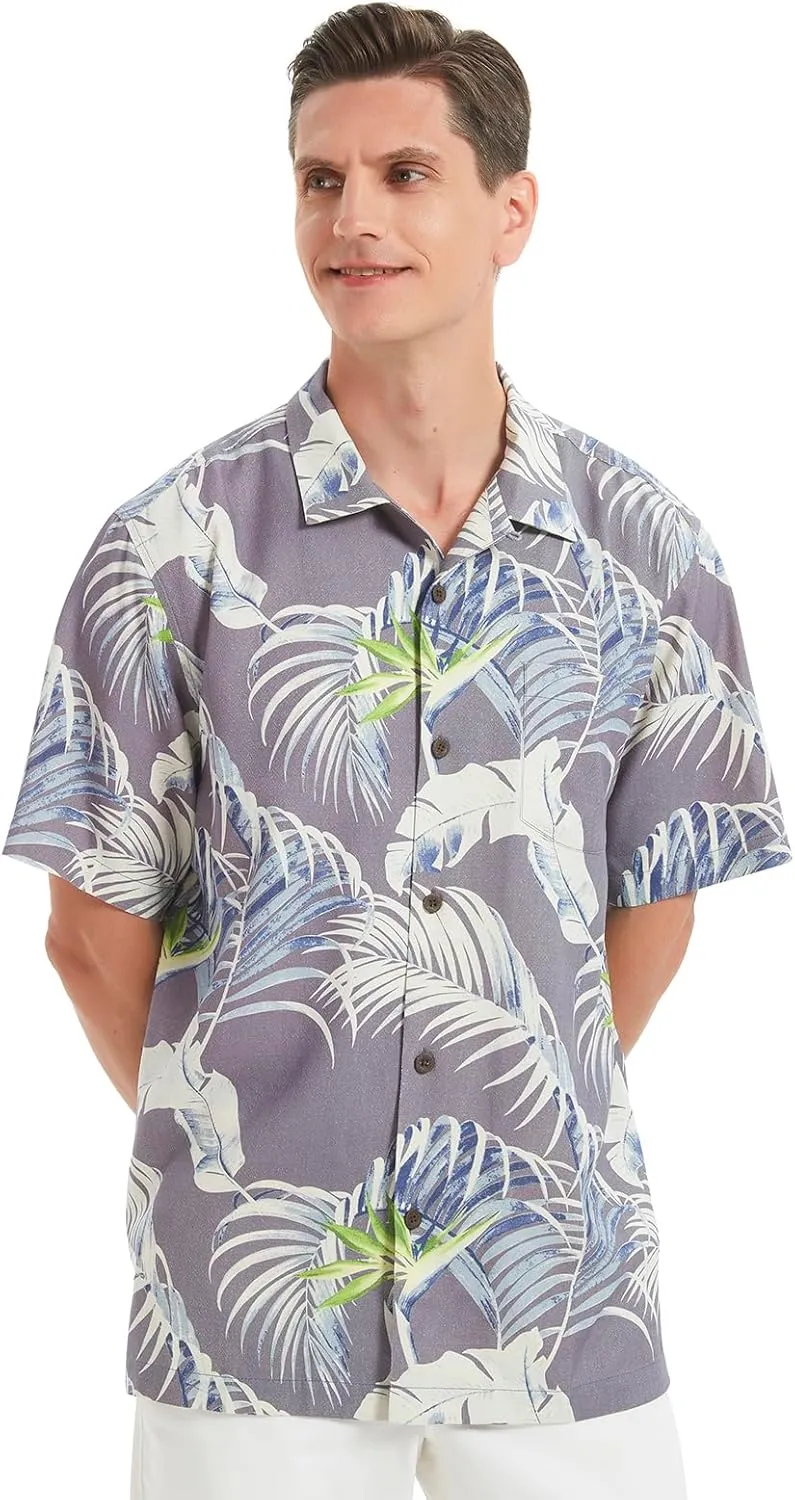 Men's Hawaiian Floral Shirts Silk Short Sleeve Button Down Casual Tropical Beach Holiday Shirts