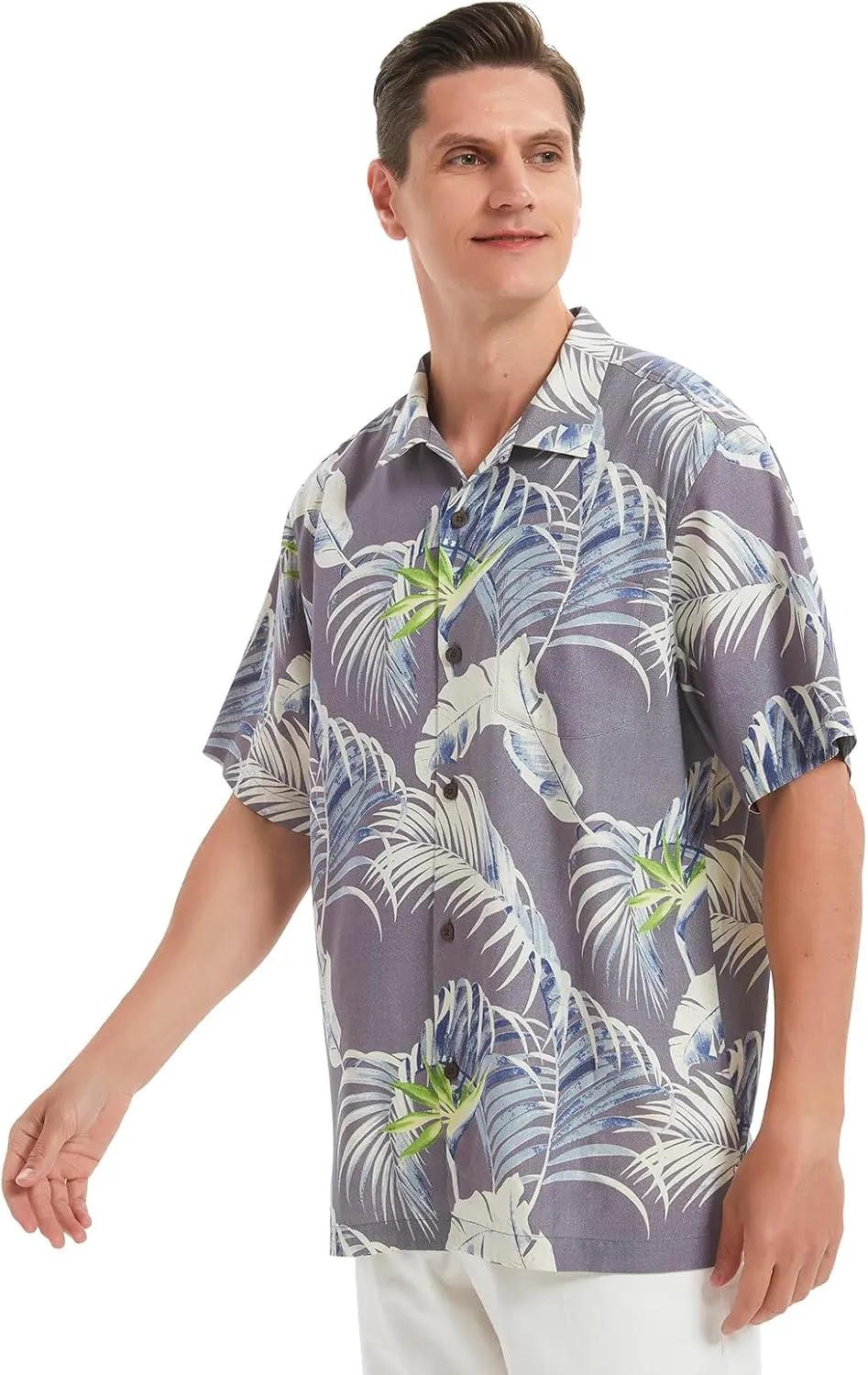 Men's Hawaiian Floral Shirts Silk Short Sleeve Button Down Casual Tropical Beach Holiday Shirts