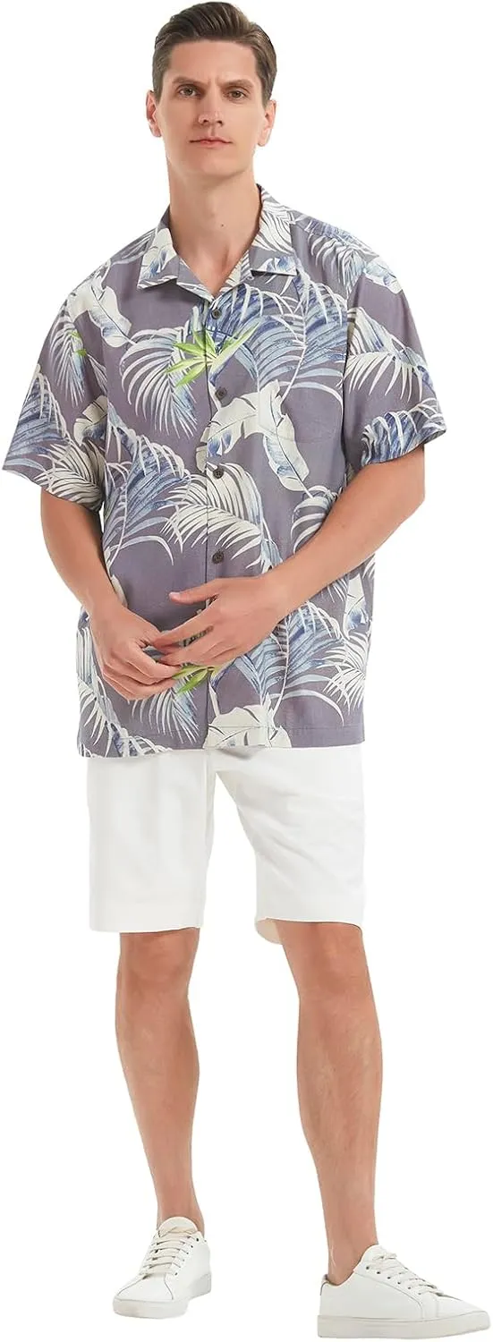 Men's Hawaiian Floral Shirts Silk Short Sleeve Button Down Casual Tropical Beach Holiday Shirts