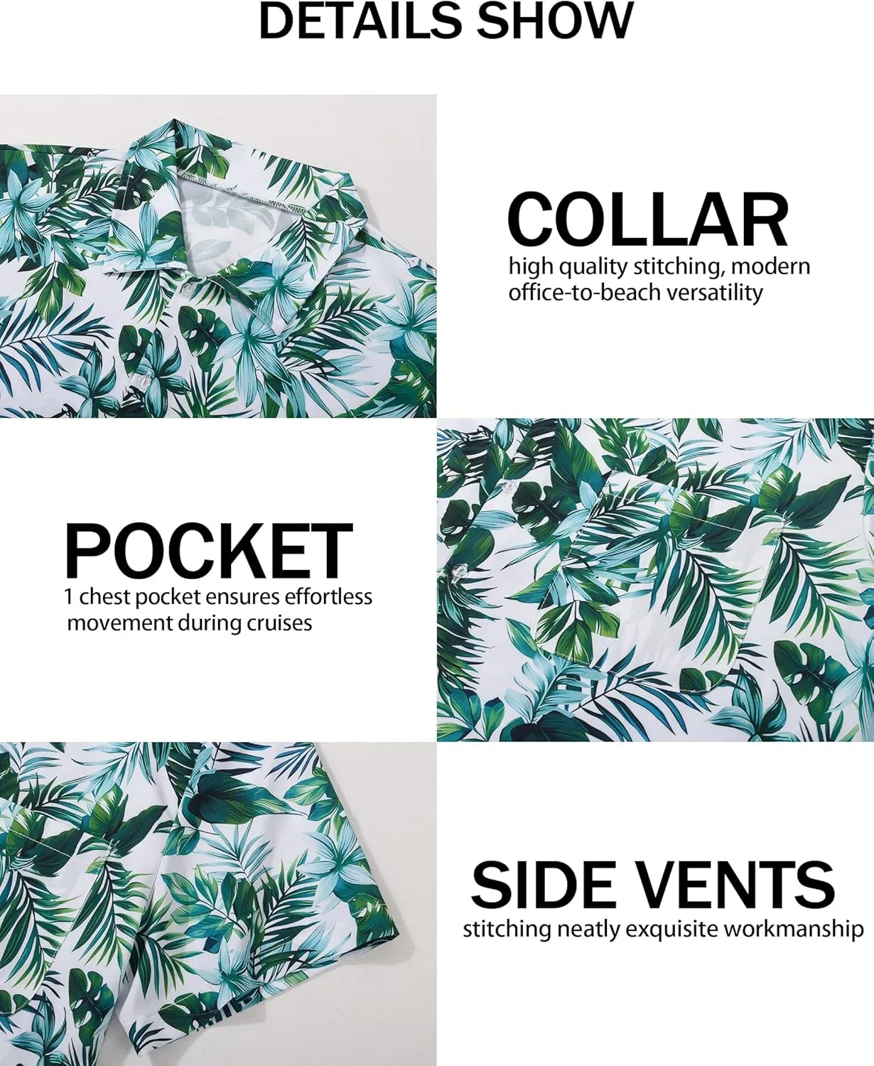 Mens Hawaiian Shirts Short Sleeve Button Down Tropical Shirts Casual Beach Shirt Men