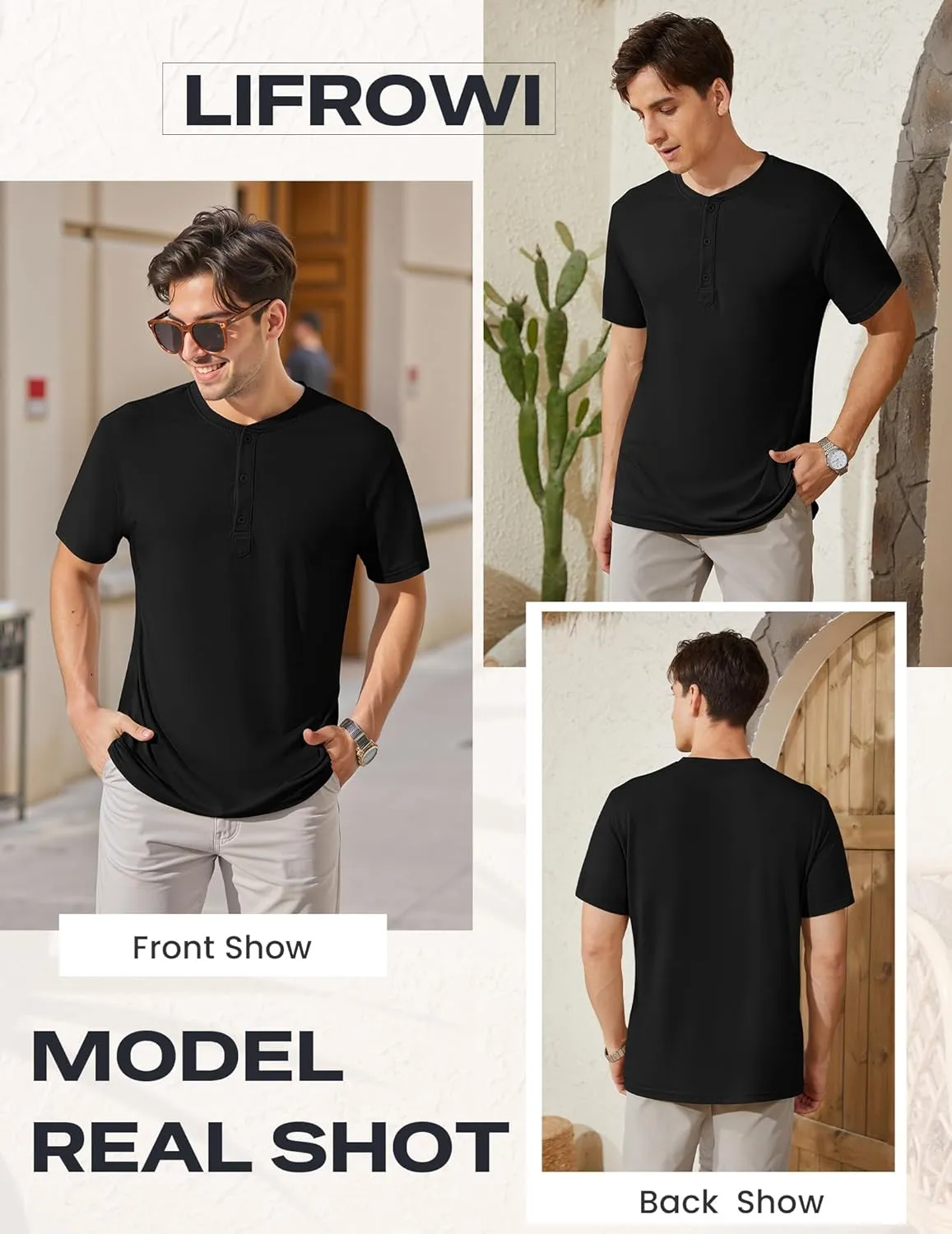 Men's Henley Short Sleeve Shirts Casual T-Shirts Button Top Summer Soild Basic Tee