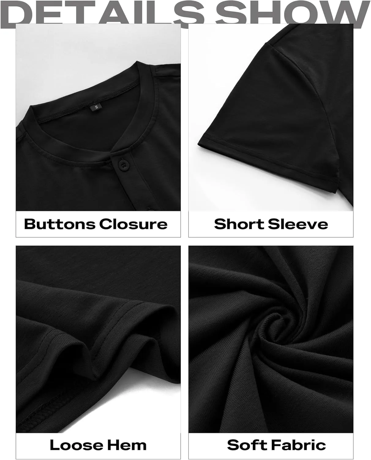 Men's Henley Short Sleeve Shirts Casual T-Shirts Button Top Summer Soild Basic Tee