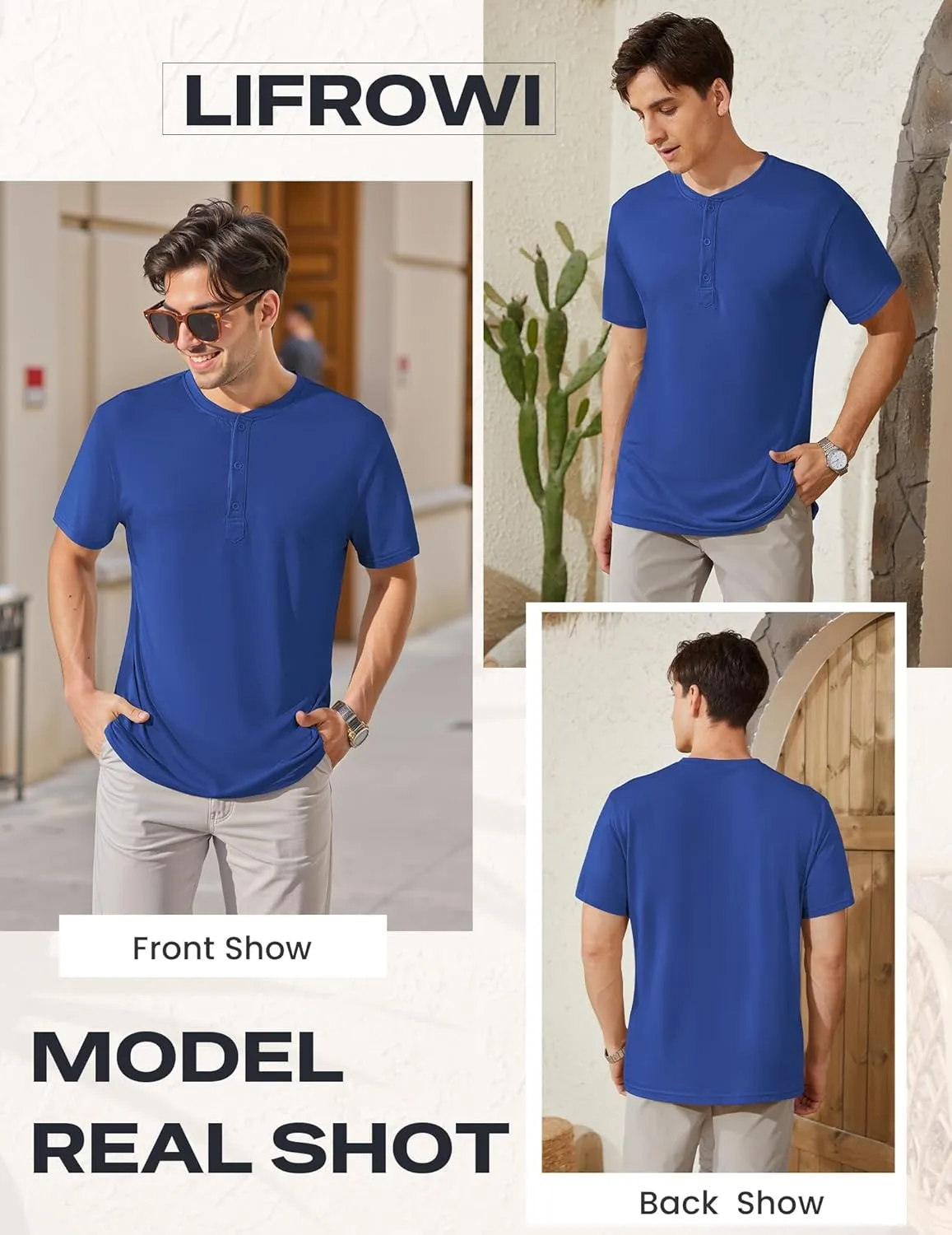 Men's Henley Short Sleeve Shirts Casual T-Shirts Button Top Summer Soild Basic Tee