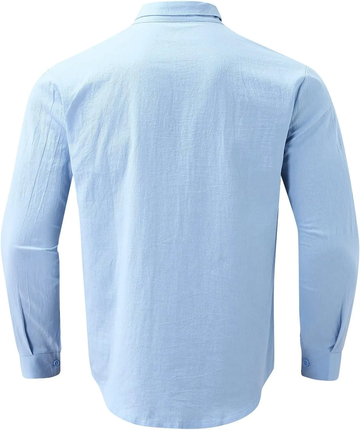 Men's Long Sleeve Button Down Shirts Casual Cotton Linen Shirts Summer Beach Shirt with Pocket