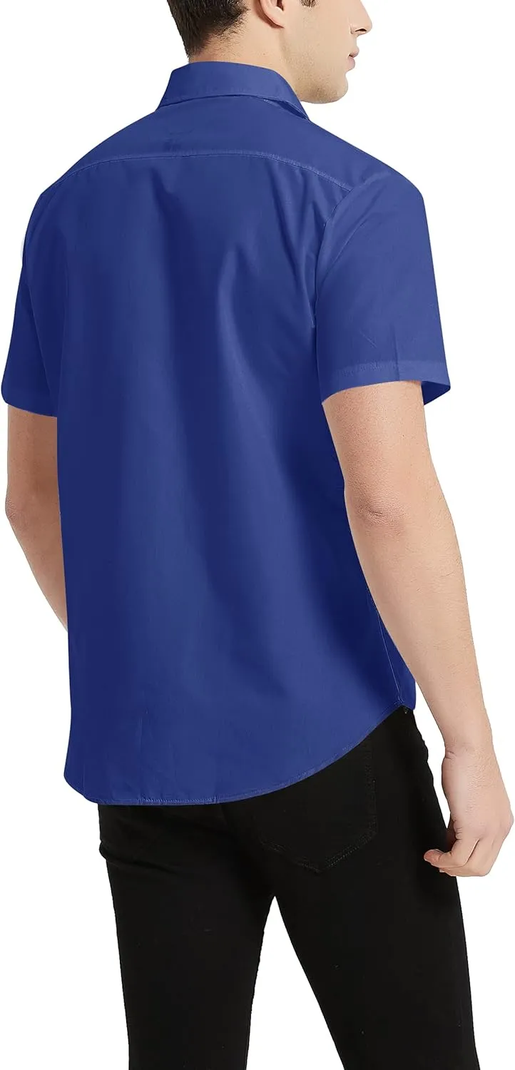 NeedBo Mens Short Sleeve Dress Shirts Slim-Fit Inner Contrast Casual Button Down Shirts