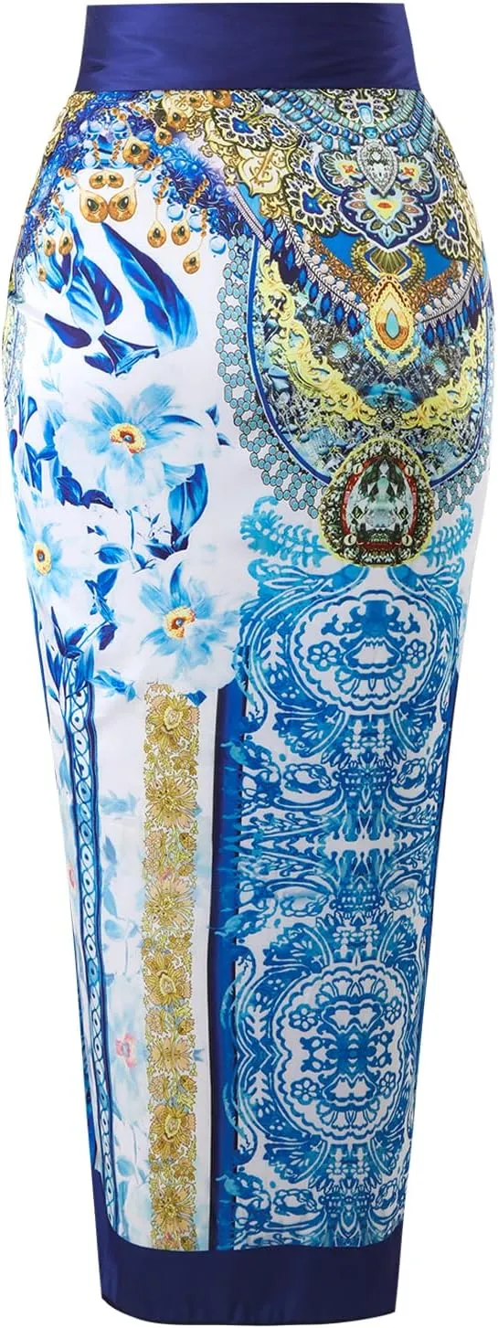 One Piece Bathing Suit for Women with Beach Cover up Wrap Skirt Swimsuit Sarong Retro Floral Print Bikini Set