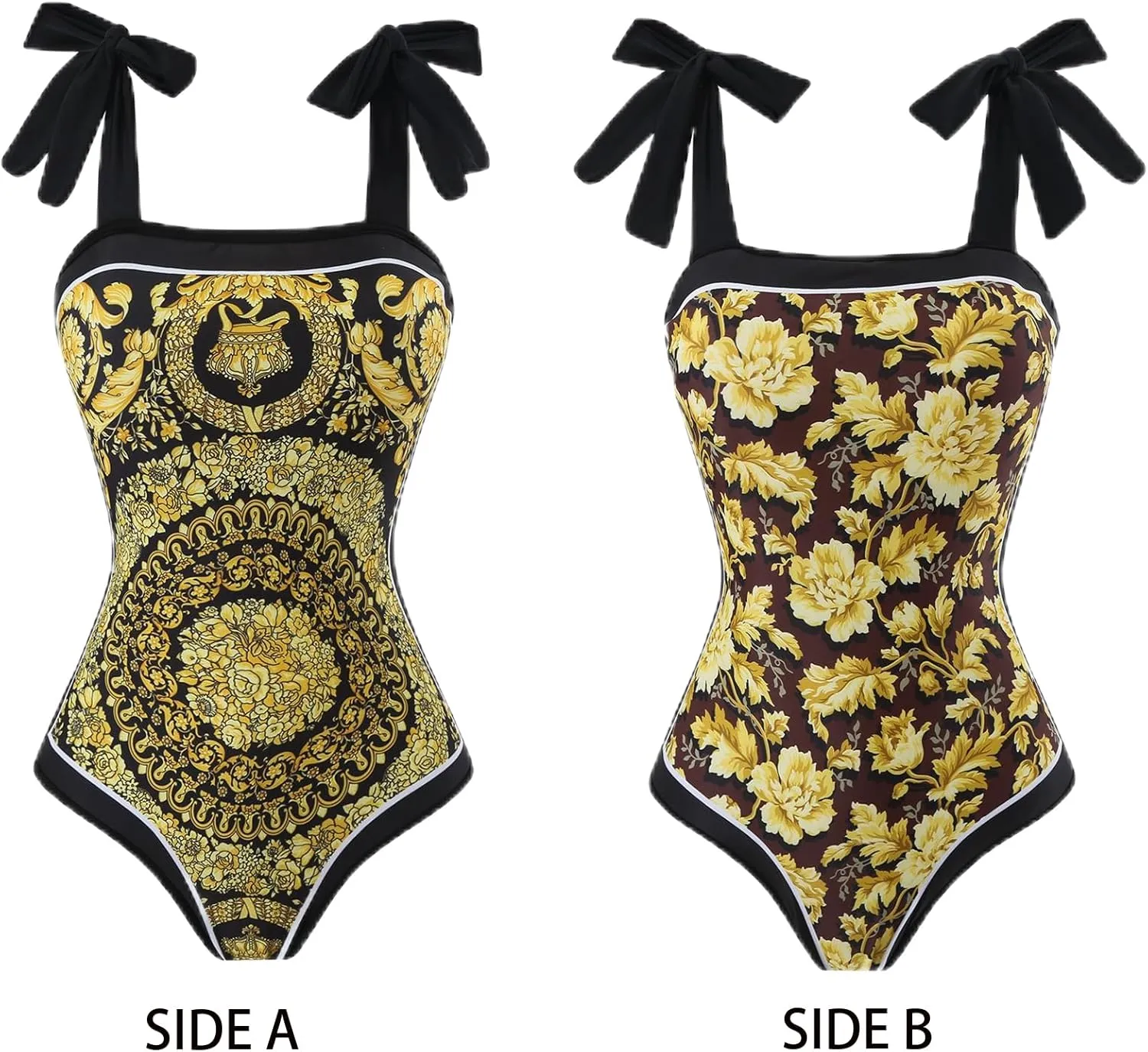 One Piece Bathing Suit for Women with Beach Cover up Wrap Skirt Swimsuit Sarong Retro Floral Print Bikini Set