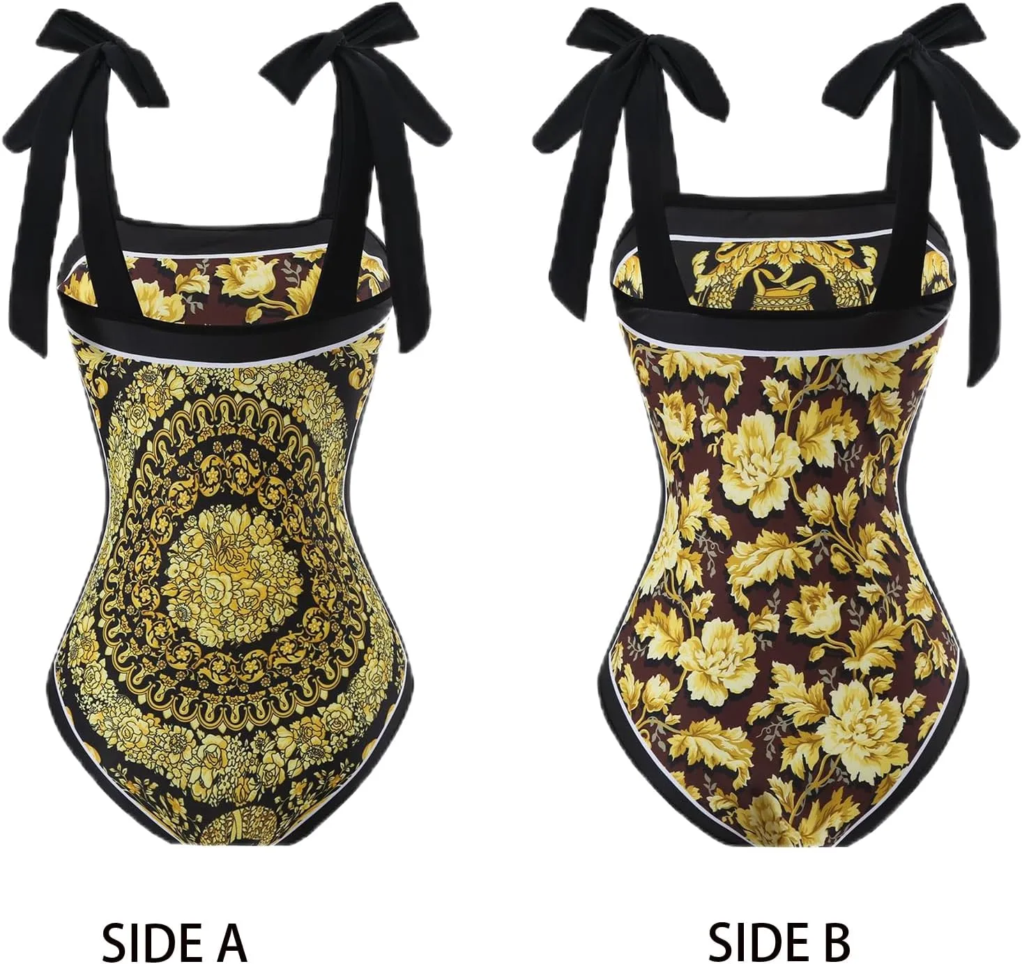 One Piece Bathing Suit for Women with Beach Cover up Wrap Skirt Swimsuit Sarong Retro Floral Print Bikini Set